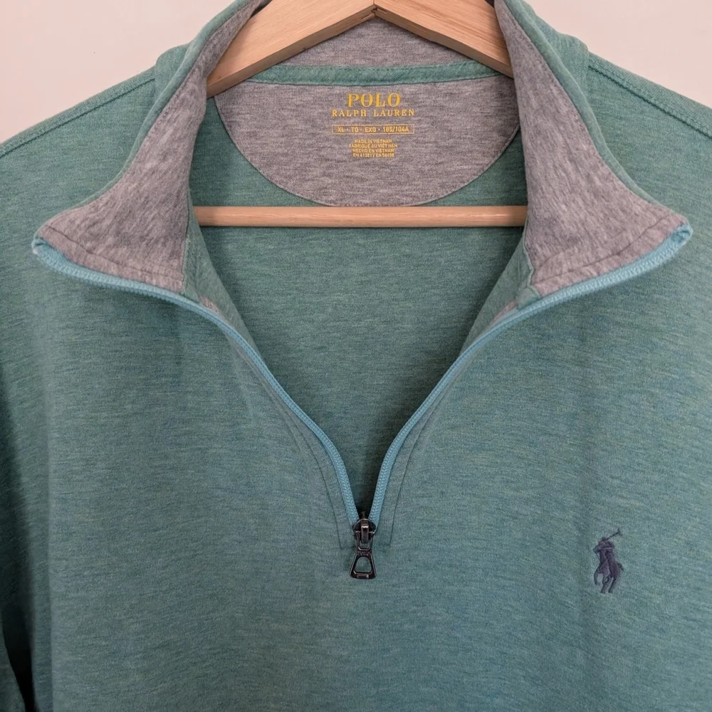 Polo Ralph Lauren Men's XL Green 1/4 Zip Pullover Knit Mock Neck Cotton Viscose